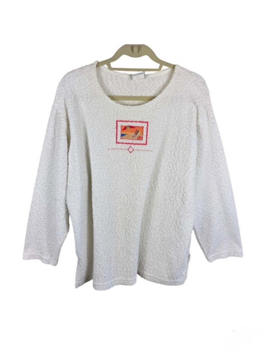 Artisans Sunschein Designs 90s Vtg Cotton White Terry Cloth Beach Theme Top XL